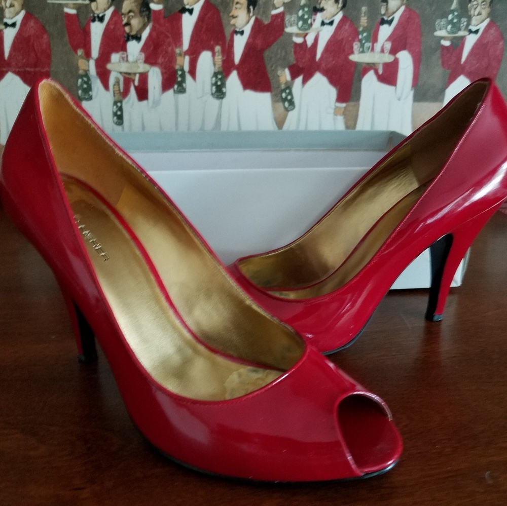 Marc Fisher Red Patent Leather Peep-Toe Pumps